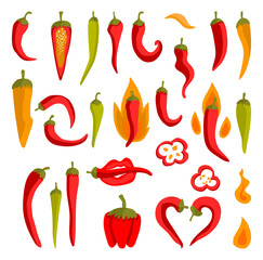  Colorful vector illustration with red chili peppers on a white background. For printing on eco-friendly products for vegetarians, gardeners, cooks, healthy lifestyle.