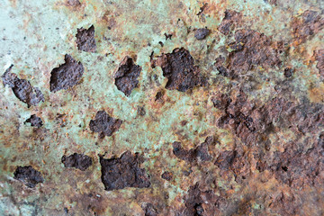 Grunge texture of green rusty metal with scratches