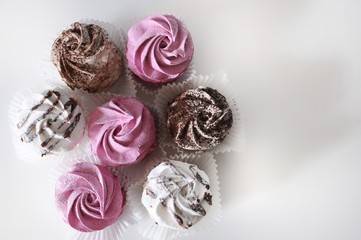 Set of homemade marshmallow zephyr on white background