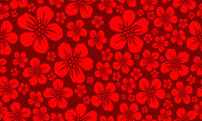 Abstract light red wreath wallpaper, isolated on dark red background.