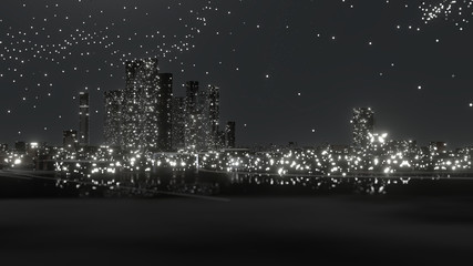 Abstract modern city at night. 3D illustration