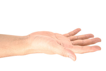 Hand open and ready to help or receive. Gesture isolated on white background with clipping path.