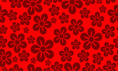 Bright red seamless pattern background with motif art dark red flower.