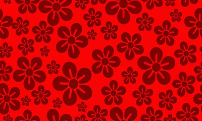 Wall murals Red Bright red seamless pattern background with motif art dark red flower.