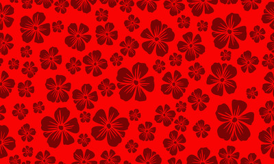 Cute floral pattern background, plant drawing dark red flower.