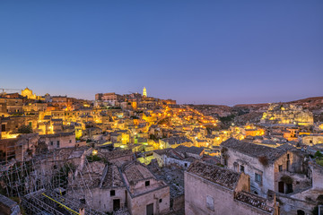 Fototapeta na wymiar The old town of Matera in southern Italy at dusk