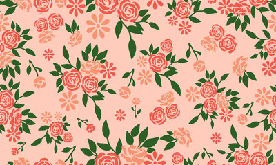 Wallpaper seamless floral pattern on peach background.