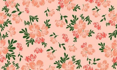 Wallpaper seamless floral pattern on peach background.