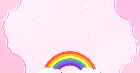 Festival pattern Abstract kawaii clouds cartoon on pink sky with rainbow background. Concept for children and kindergartens or presentation and christmas day