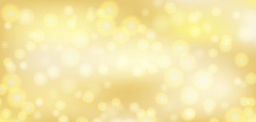 Fototapeta na wymiar Golden bokeh banner. Bright festive background. Christmas glowing lights. Holiday decorative effect.