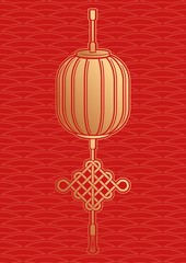 Obraz premium Chinese hanging lantern on Traditional Chinese seamless pattern. Vector illustration