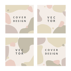 Obraz premium Fashion set of abstract square background with organic splash in pastel colors. Modern design template in scandinavian style. Minimal cover for branding design. Vector illustration