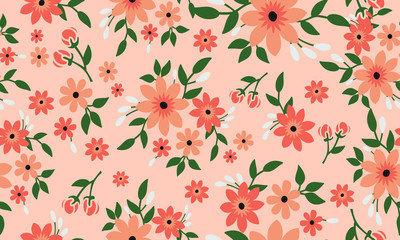 Beautiful seamless floral pattern, ornate color peach flower.