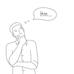 Man or businessman thinking. Line drawing vector illustration.