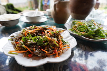 Shupi salad, two tree fungi, served together at a Lijiang restaurant in China. ShuPi literally 