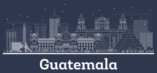 Outline Guatemala City Skyline with White Buildings.