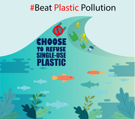 creative artwork of stop/prohibition sign over plastic fork, straw, spoon on blue background. India to Ban single use plastic. Environmental concept.