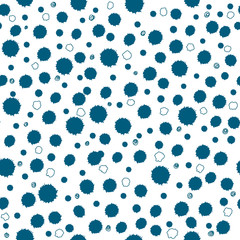 Seamless pattern with blue abstract spots, snowballs, blots. Vector illustration for the design of the winter season, festive Christmas background, banner, template.