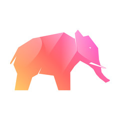 Pink multi-colored gradient elephant isolated on white background, vector illustration