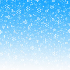 Naklejka na ściany i meble Abstract winter background, white snowflakes on blue background
