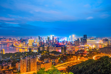 Fototapeta na wymiar Night city architecture landscape and colorful lights in Chongqing