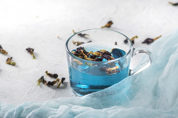 Organic butterfly pea blue tea in a cup