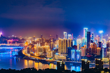 Fototapeta na wymiar Night city architecture landscape and colorful lights in Chongqing