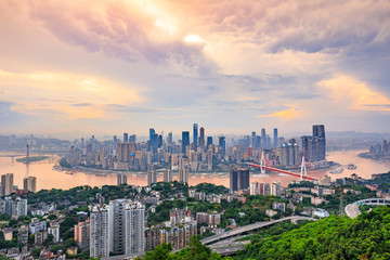 Fototapeta na wymiar Sunset city architecture landscape and beautiful sky in Chongqing