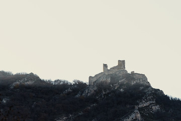 View of ancient fortress of Chirag Gala on top of the mountain, located in Azerbaijan