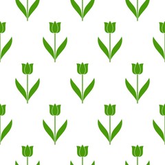 Naklejka na ściany i meble Floral seamless pattern with green tulips. Spring vector background.