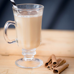 Homemade Festive Cinnamon Eggnog for the Holidays.Close up.