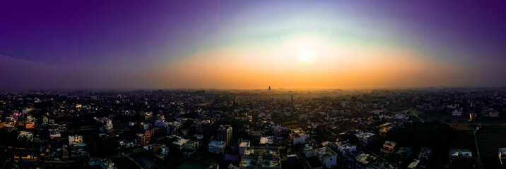 A panorama of city Varanasi. The temple in between is called 'New Vishwnath Temple'. 