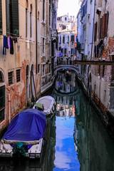 Blue Gondolas in the Venetian Canal, Italy