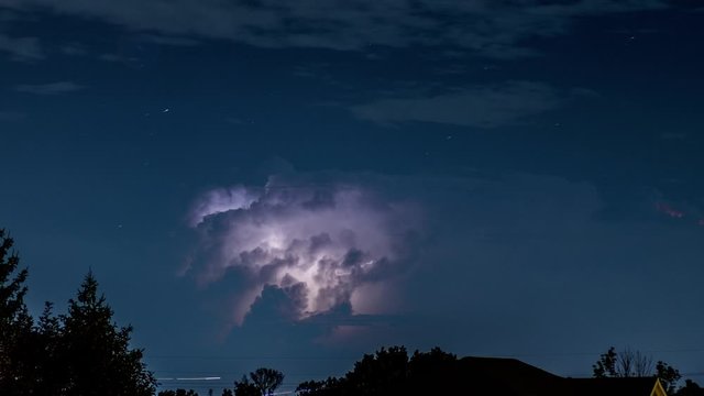 Lightning in the night sky timelapse