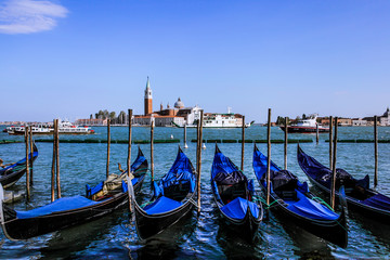 Fototapeta na wymiar Famous View to the Blue Gondola in Venice, Italy
