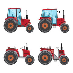 A vector tractor isolated on white background, a set of stock flat illustrations for farm or agricultural work