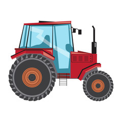 A farm tractor for dealers, a 2D flat vector illustration with red agricultural tractor isolated on white background