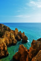 rocky beach in Lagos Portugal 01.Nov.2019 It is one of the most beautiful beaches and coastal areas in the world