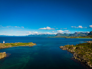 Fototapeta na wymiar Lighthouse Hovsund Lofoten Islands Norway