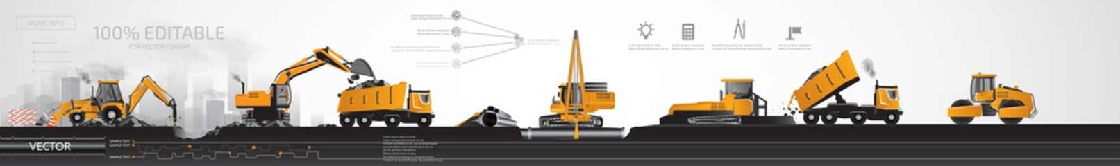 Heavy construction equipment on site.