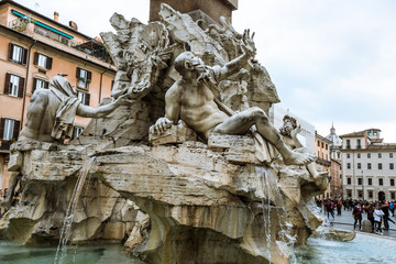 Fototapeta na wymiar Greek Gods Statues on the Navone Piazza, Rome, Italy