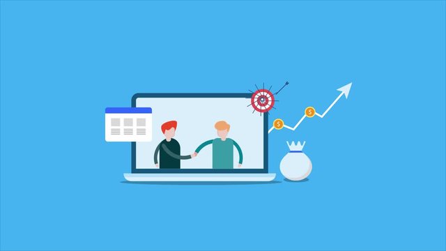 Affiliate marketing, referral marketing, online business partnership concept. 2d animation, video clip.