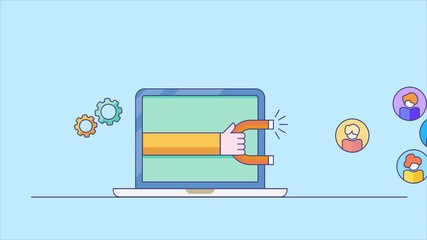 Customer attraction, inbound strategy concept. 2d animation, video clip.