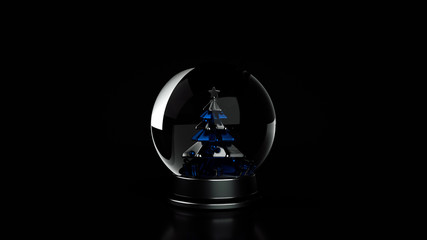 Glass Snow Globe With Christmas Tree Inside. Blue And Silver New Year And Christmas Holiday Gift, Souvenir - 3D Illustration
