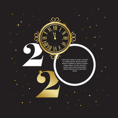 Happy New Year 2020 - New Year Shining background with gold clock . vector illustration