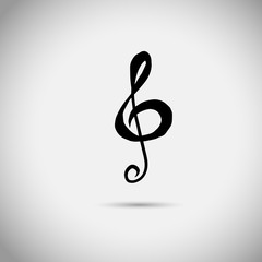 Vector illustration black treble clef isolated. Music key. Musical symbol.