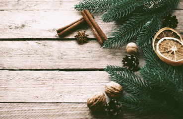 Christmas decoration on wooden background.
Christmas background - 304331541