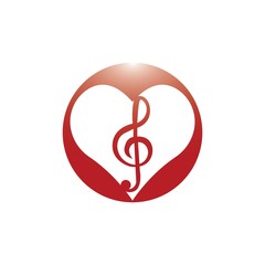 Design a heart-shaped abstract musical note logo and vector icon. Music theme flat design template. Isolated on a white background