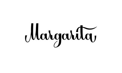 Lettering Margarita isolated on white background for print, design, bar, menu, offers, restaurant. Modern hand drawn lettering label for alcohol cocktail Margarita. Handwritten inscriptions cokctail