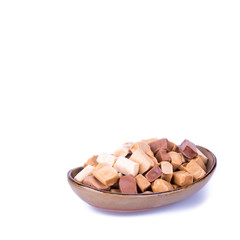 candies or caramel candies on a white background.